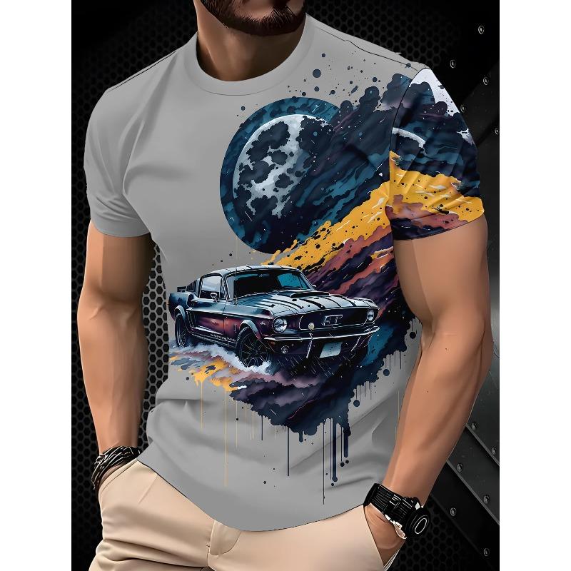 T-shirt da uomo con stampa 3D a maniche corte con scollo rotondo, maglione top casual
