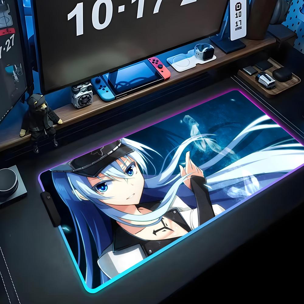 esdeath Mouse Pad RGB Gaming Mousepad Big LED Pad PC Desk Mat Luminous Mouse Pad Large Keyboard Mats Table Rug With Backlit