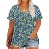 Plus Size Women's Fashion Casual Vintage Printed O-Neck Short Sleeve Button T-Shirt Top