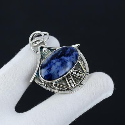 Sodalite Gemstone Handmade 925 Sterling Silver Pendant, Antique Natural Sodalite Pendant, Women's Jewelry, Unisex Pendant For Christmas Gift