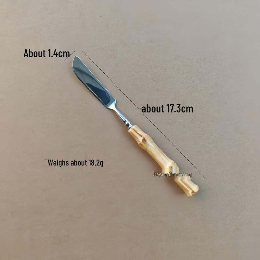 304 Stainless Steel Bamboo-Handled Knife Fork Spoon Set for Hotel Tableware and Western Food, Thickened Dessert Spoon and Steak Knife Fork.