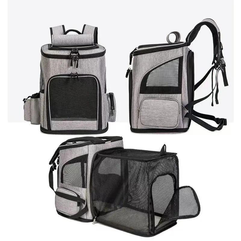 Expandable Pet Carrier Backpack for Cats Small Dogs, Breathable Foldable Travel Bag with Side Extension and Safety Leash