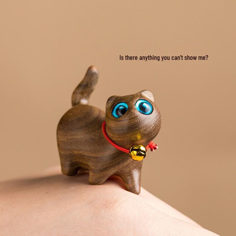 Rainbow Wood Carving: Cute Cat Desktop Ornament - Creative Miniatures for Home Decor