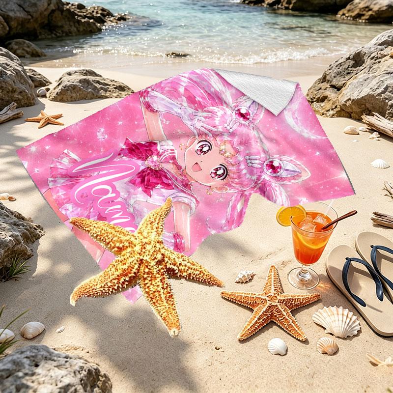 Custom Name Personalized Sailor Moon Print Beach Towel, for Trip Camping Beach Party Home Decor, Birthday Gift for Family & Friends