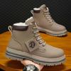 Men Fleece Lined Thickened Mid Calf Martin Boots Retro British Style Outdoor Work Boots