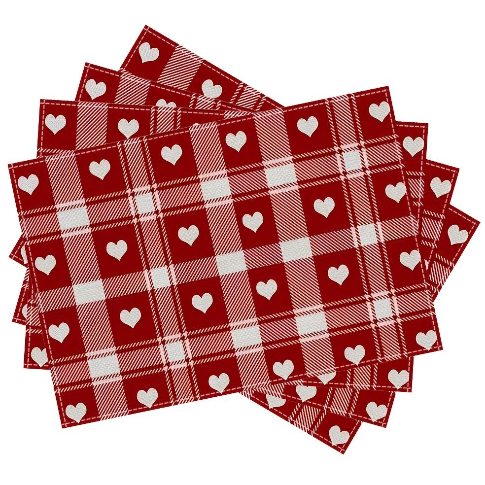 4pcs Buffalo Check Red Heart Placemats - Red & Buffalo Check with Heart Cutouts, Hand Washable Table s Suitable for Holiday Dining, Decor