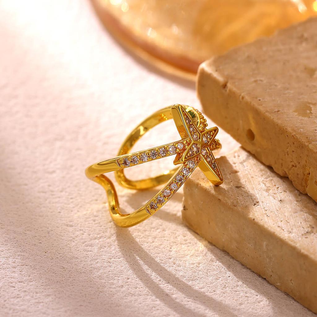 Geometric Knot Gold Color Rings For Women Wedding CZ Leaf Ring Punk Star Personalization Open Anillos Birthday Jewelry Her Gift
