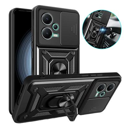 Etui Armor Phone Case do Redmi Note 12 Pro Plus Turbo 13 K70 A3 13C 12S 4G 5G Slide Camera Lens Protection Car Holder Stand Cover