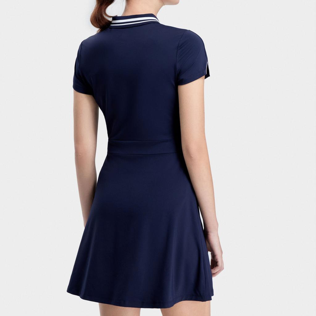 FILA Solid Color Simple Waist-Defining Tennis Sports Breathable Polo Dress Women dresses Royal-Blue A11W323307F-NV