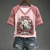 Women's V-Neck Short Sleeve Raglan Printed Top Casual Blouse
