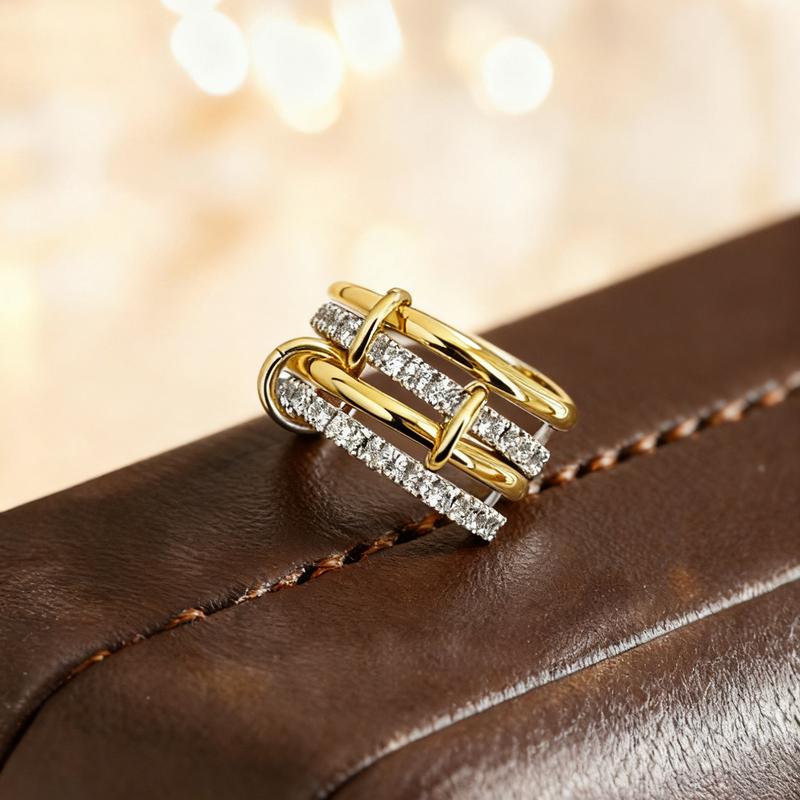 Copper Metal Luxury Multiple Levels Of Interlocking Zircon Ring Designed For Women Daily Life Trendy Fashion High Quality High Quality Fine High