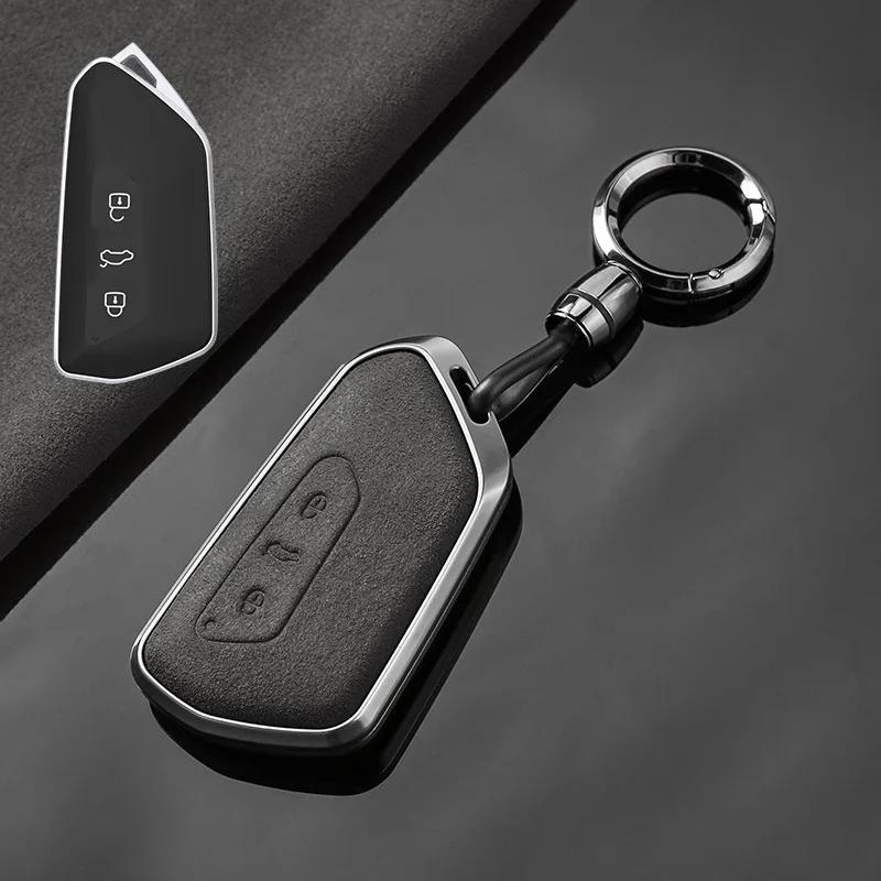 Innenverkleidung aus Aluminiumlegierung, drehbar, passend für VW Volkswagen Golf 8 Mk8 2020, Skoda 3-Tasten-Smart-Fernbedienung, Schlüsselgehäuse-Abdeckungsring