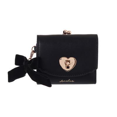 Coboca+ WC25148 Amelys Mini Wallet, Heart-Shaped Clasp, Velvet Ribbon, 8 Card Slots, BlackChocolate, 9cm X 10cm X 3cm (Black)