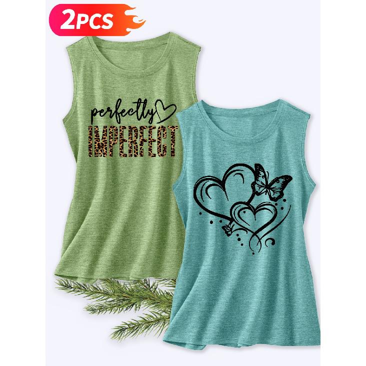 Follow a Specific Direction Two-piece Summer Women's Beautiful Tank Top Set Leopard Print: Perfect or Imperfect, with Love and Butterfly Series