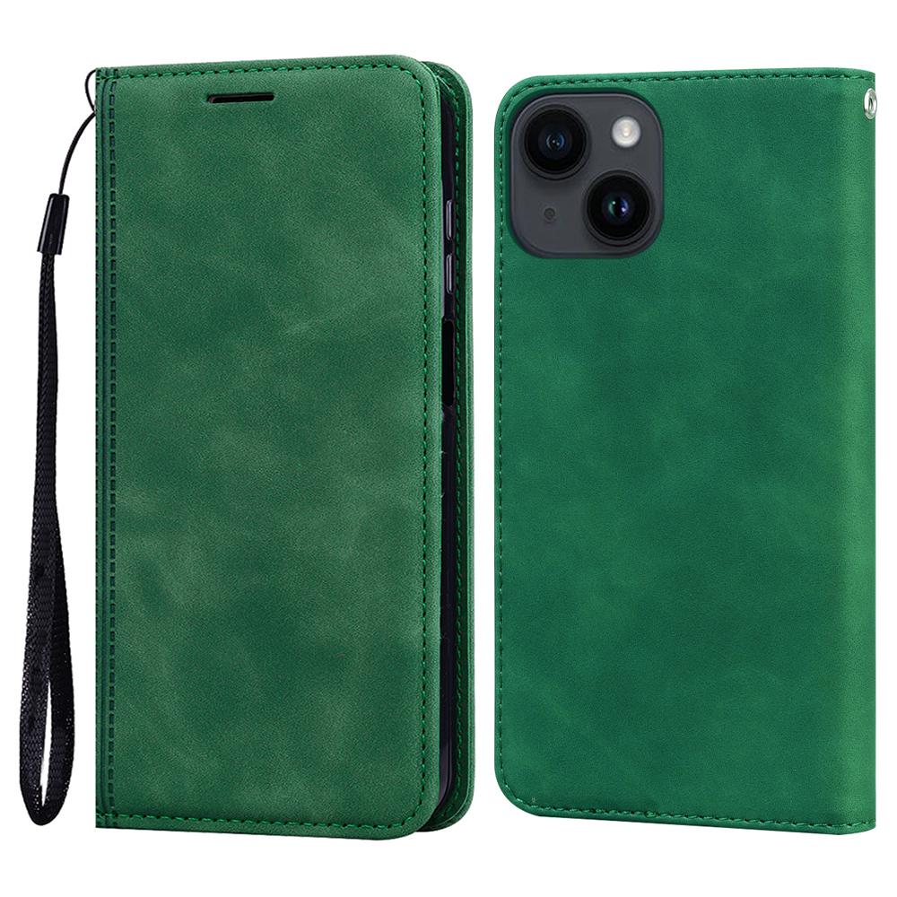 For iPhone 15 Case Business Style Magnetic Closure Leather Phone Cover with Strap