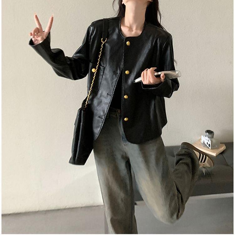 Trendy Loose PU Jacket for Women, Spring Autumn Street Style Coat, Fashionable Oversized Clothes