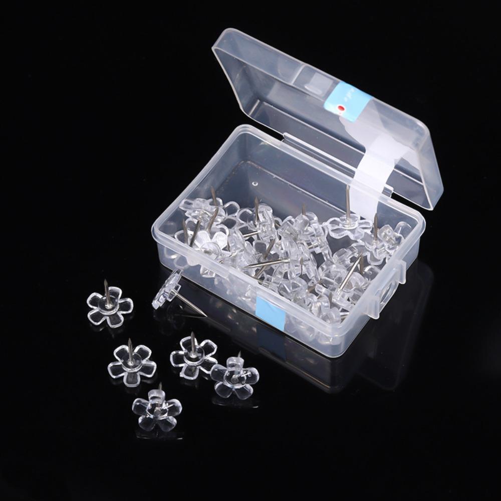 A Box Heart Shape Push Pins 50/100PCS Transparent Flower Push Pin Heart Push Pins  School