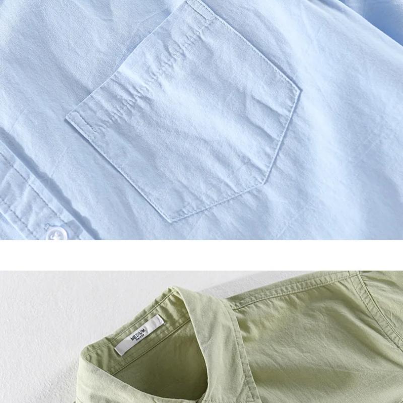 Summer Short Sleeve Shirt Men Daily Casual Tops Square Collar Soft and Comfortable Green Pure Cotton Shirt Korean Simple Style Men Clothing