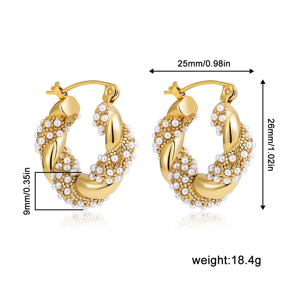 Stainless Steel Plated 18K Gold Kink Earrings Diamond Twist Pearl Exaggerated Full Diamond Earrings