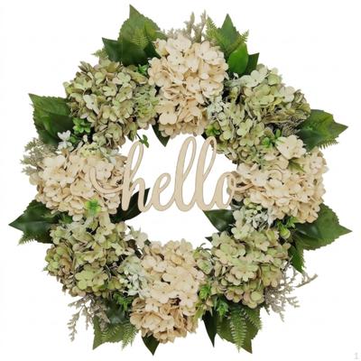 Door Wreath with Greeting Sign Welcoming Hydrangea Handcrafted for Homeowners, Entryway,