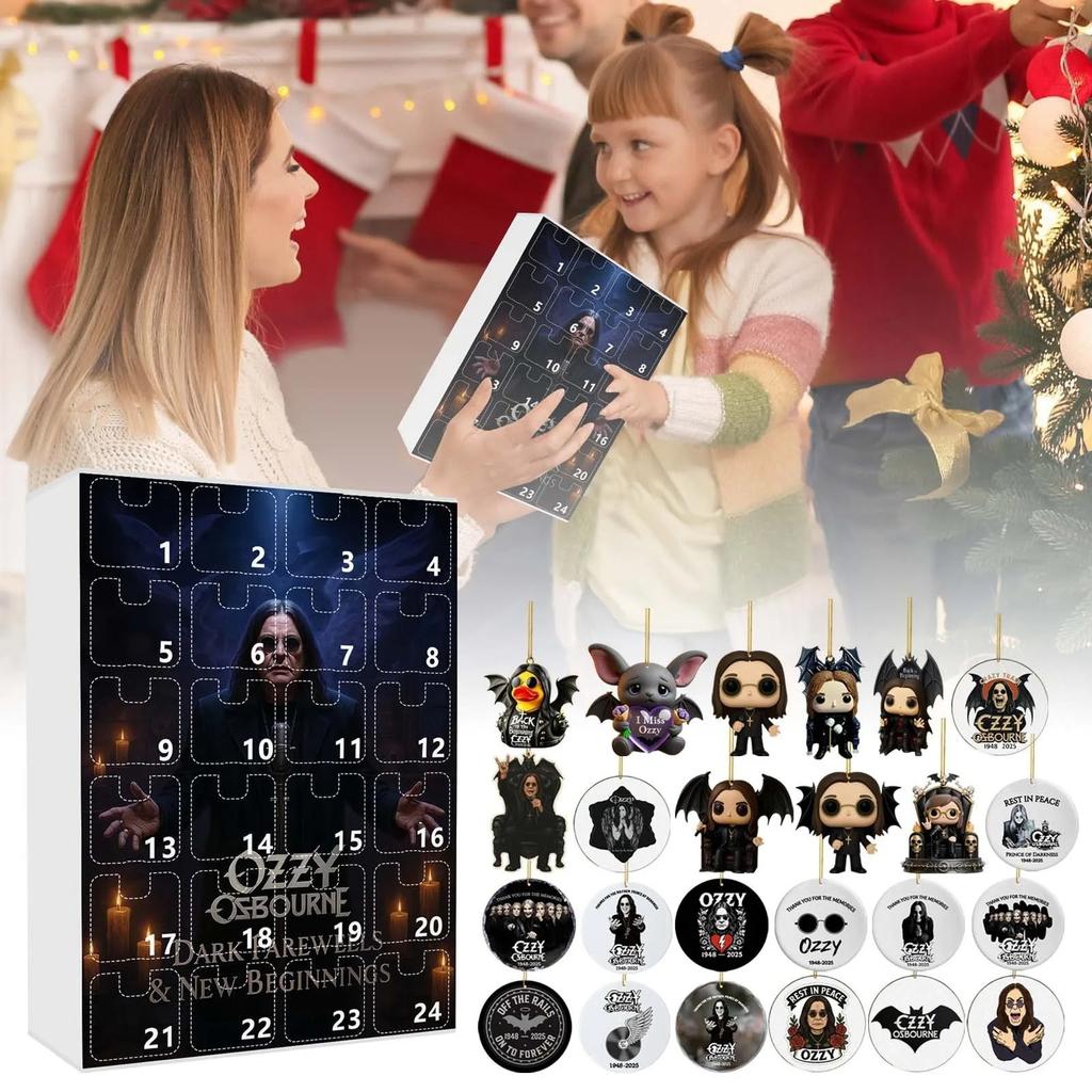 24 Days New Ozzy Osbourne Motorcycle Bell Advent Calendar Ozzy Osbourne 2D Acrylic Pendant Christmas Countdown Advent Calendar Gift
