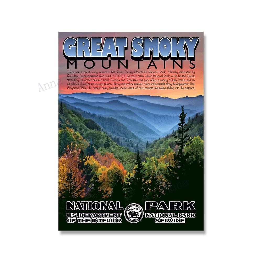 National Park Print Mountain Vintage Art Canvas Painting Travel Cities Posters Retro Landscape Wall Art Picture for Living Room