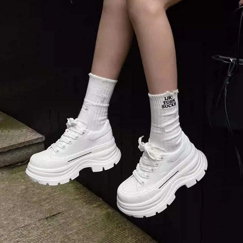 Fashion Leather Thick Sole Shoes Womens 2025 Spring New Internet Celebrity Casual Sports Dad Shoes Sneakers Female Shoe Platform Women