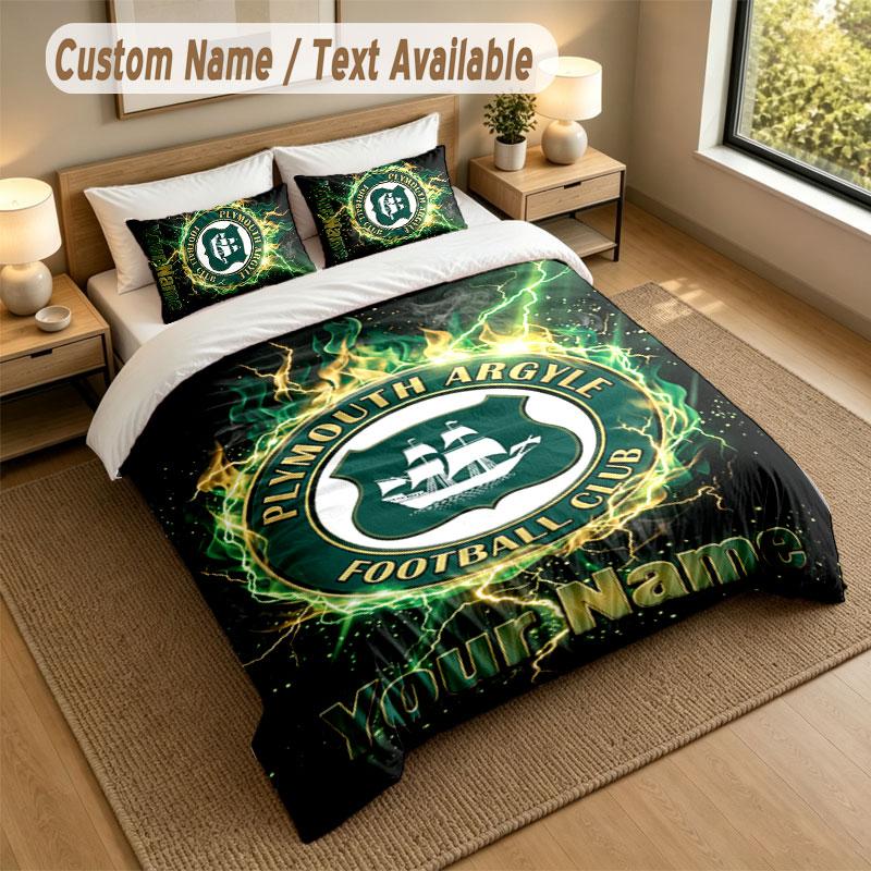 Bedding Set 1 Duvet Cover 2 Pillowcases Plymouth Argyle FC Print Soft Bed Linen Bedroom Decor