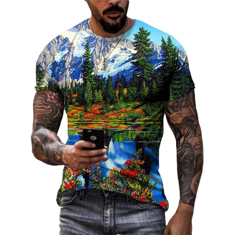 Móda Cool Styl Přírodní Scenérie 3D Tištěná Trička Pánská Ležérní Osobnost Krátký Rukáv Street Trend Letní Trička Topy