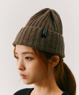 ODD DOT (Unisex) Logo Label Wool Beanie_Brown