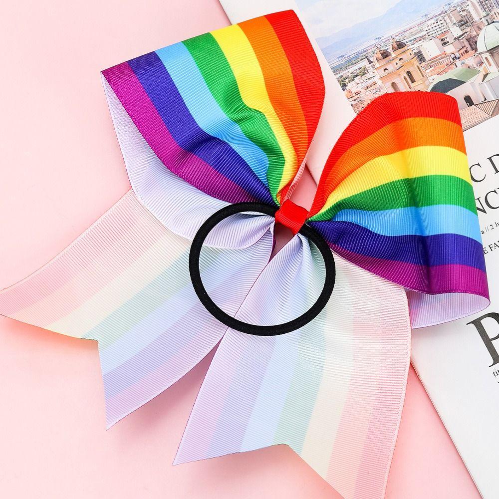 Elastic Rainbow Hair Bow Ties Not Harm Ribbon Hair Band Birthday Gifts Rainbow Hair Clips  Girls