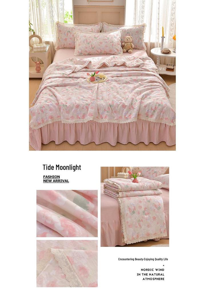 2026 Pure Cotton Double Gauze Lace Bed Skirt Summer Quilt: Cool Air Conditioning Four-Piece Set