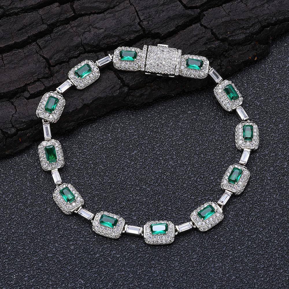 Hip Hop Colored Gemstones Jewelry Bracelets Hand Jewelry Women'S High-End Emerald Zircon Bracelets