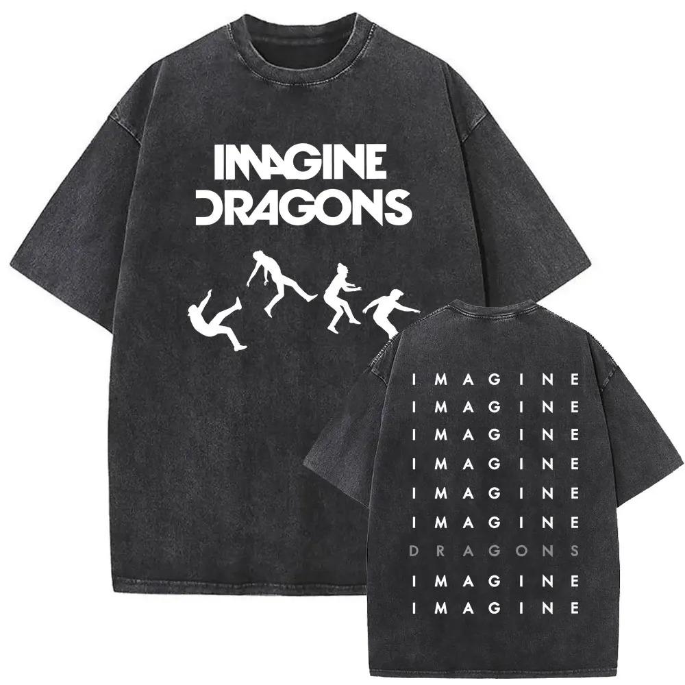 

Rock Band Imagine Dragons Loom World Tour 2026 Washed Vintage T-shirt Men Women Gothic Oversized T Shirts Unisex Casual Tshirt M коричневий