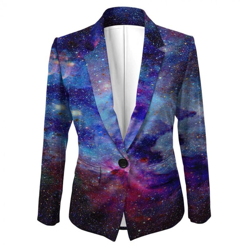 Womens Gradient Starry Sky Print Blazer Slim Fit Business Casual Jacket With Notched Lapel Single Button