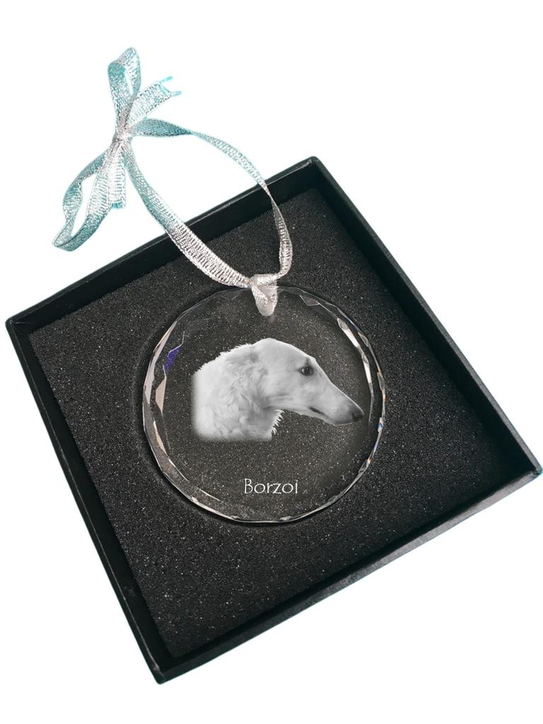 Borzoi, Russian Hunting Sighthound - Crystal Bauble with a Photo, Dog Photo In Crystal, Personalized Christmas Tree Ornament by Art-Dog Brand
