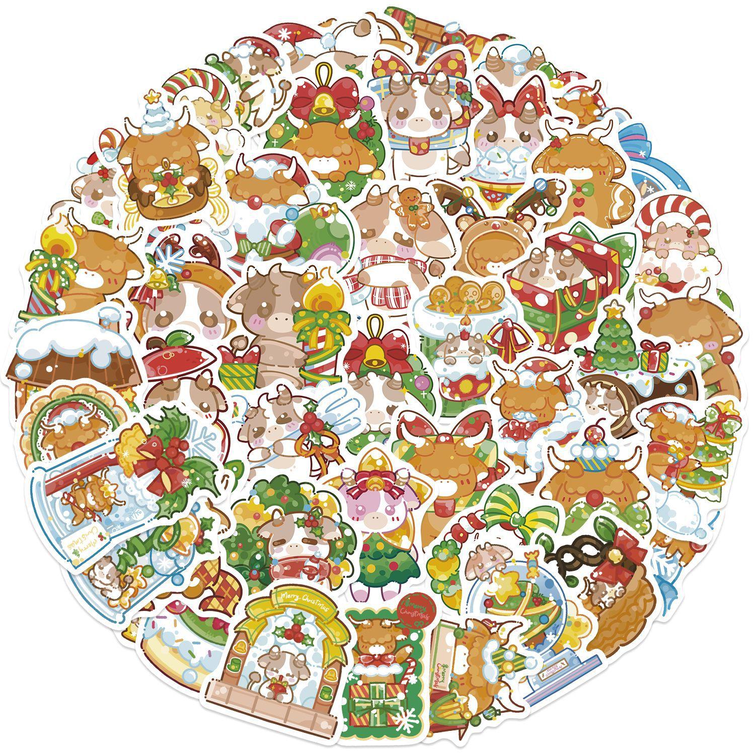 

50 Мультяшные Голографические Мультяшные Рождественские Теленок Дудл Наклейки Украшают Чемодан Блокнот Сделай сам Водонепроницаемые