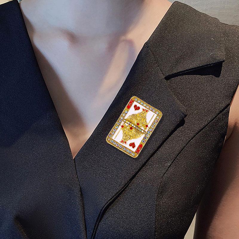 Poker Brooch Heart Pin Alloy Diamond Hip Hop Poker Men's and Women's Suit Collar Pin