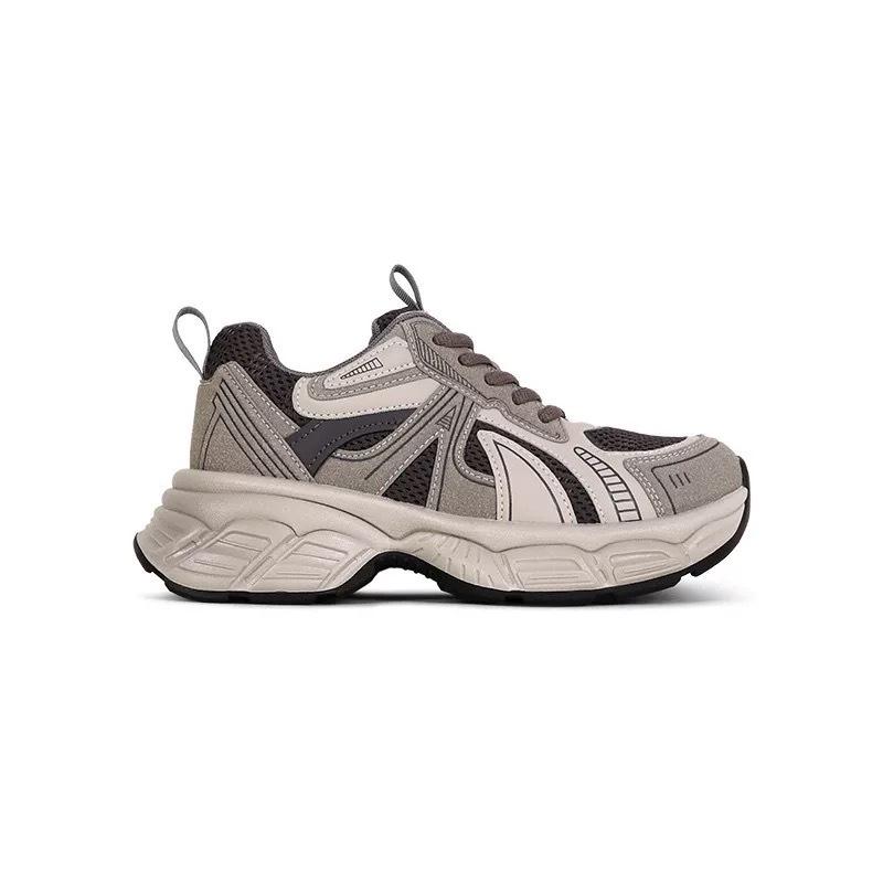 Thick-soled Fashion Cement Gray Dad Shoes Women's Shoes 2025 New Sports and Leisure Shoes Heightened Lace-up Leather Running Shoes