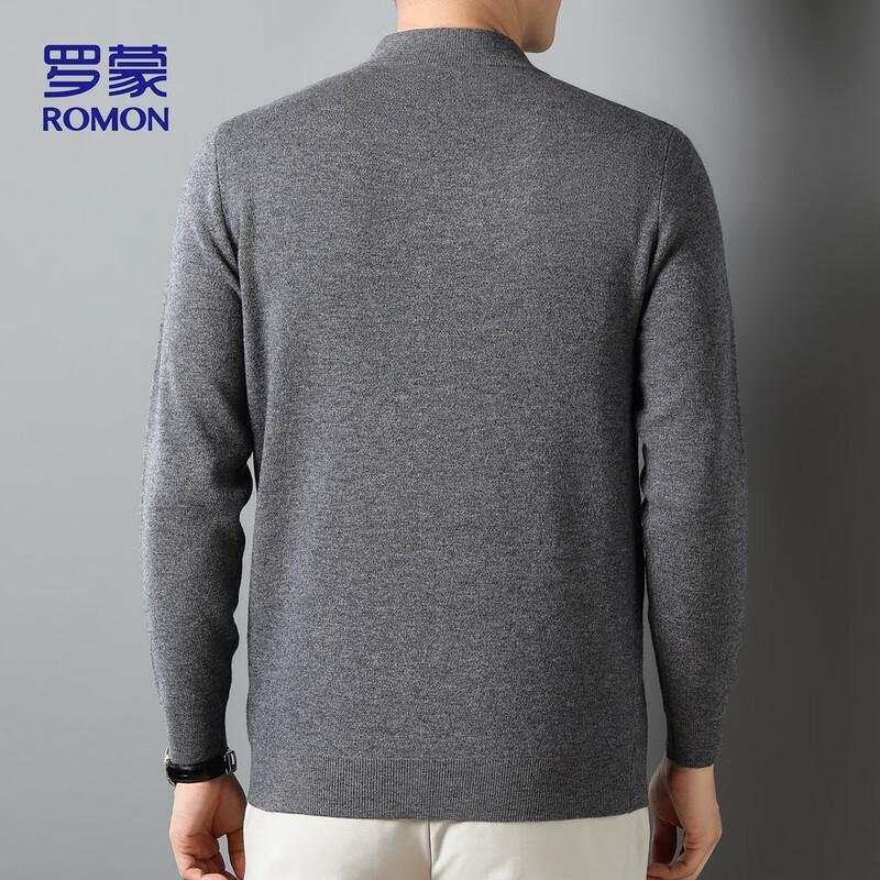 ROMON Men's 100% Wool Full-Zip Stand Collar Sweater