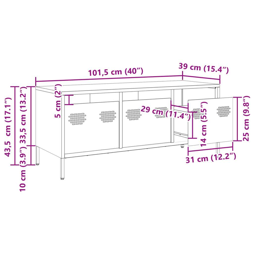 TV Stand Mustard Yellow 101.5 X 39 X 43.5 Cm Cold Rolled Steel