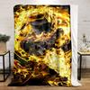 A Swirling Pattern of Vibrant Yellow and Orange Flames with Smoky Accents. for All Seasons Blanket Lunch Break Throw Gift