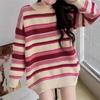 Retro Striped Color Block Soft Jacquard Pullover Sweater for Women - Autumn Winter Loose Knit Top