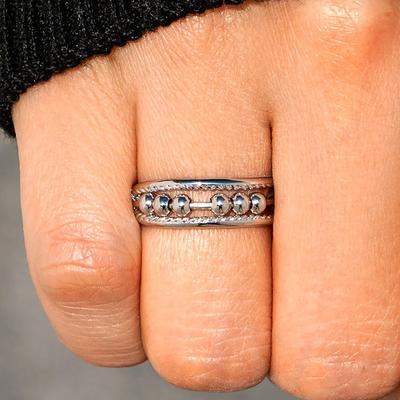 Huitan Stylish Funny Ring Female Movable Beads Design Statement Zircon Women Copper Color Daily Wearable Finger Accessories