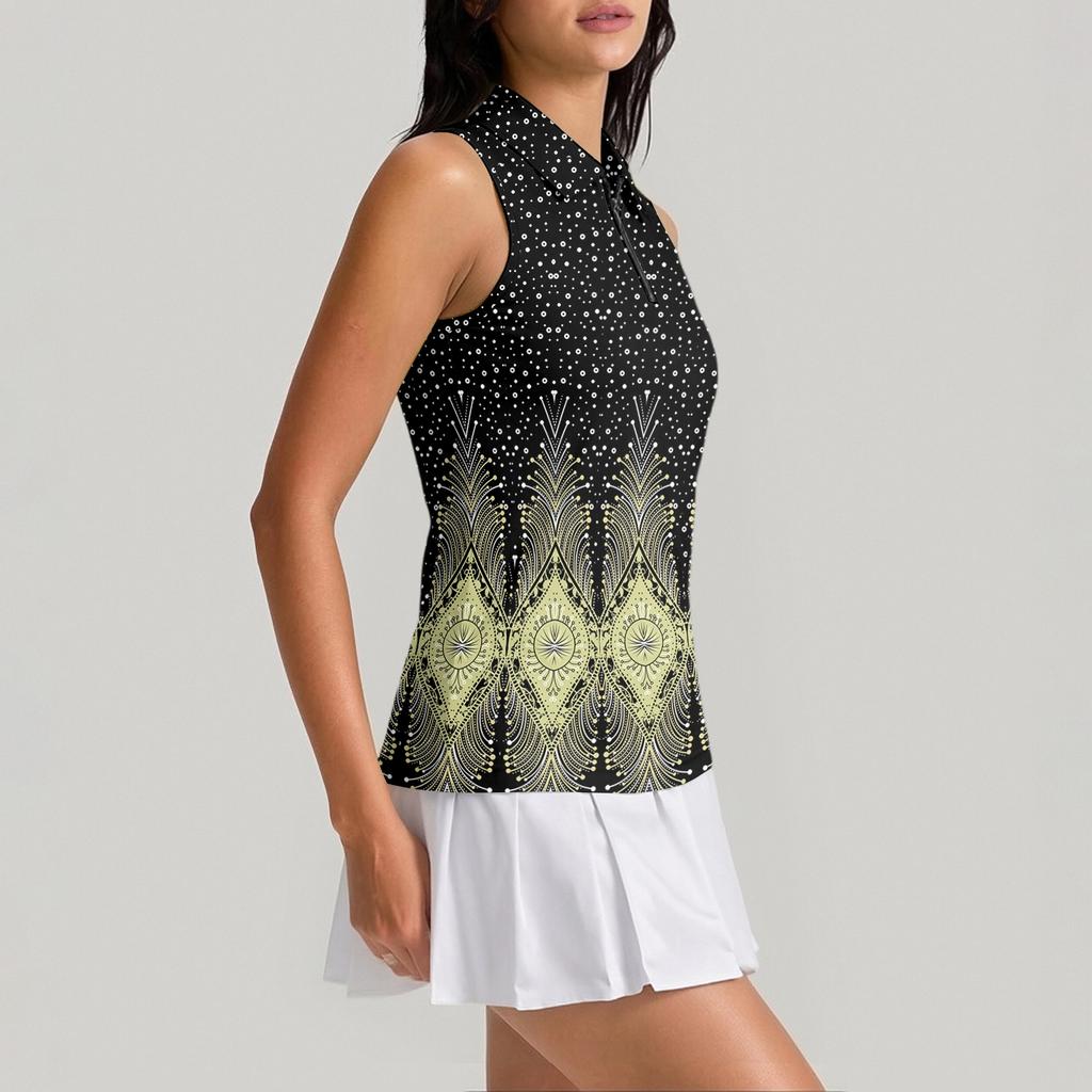 Camiseta de Golf sin Mangas para Mujer con Cuello de Cremallera y Estampado, Camiseta sin Mangas Deportiva para Deportes y Actividades al Aire Libre