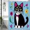 Cartoon Black Cat Floral Shower Curtain, Bathroom Decorative Shower Curtain, Waterproof Shower Curtain with Hooks