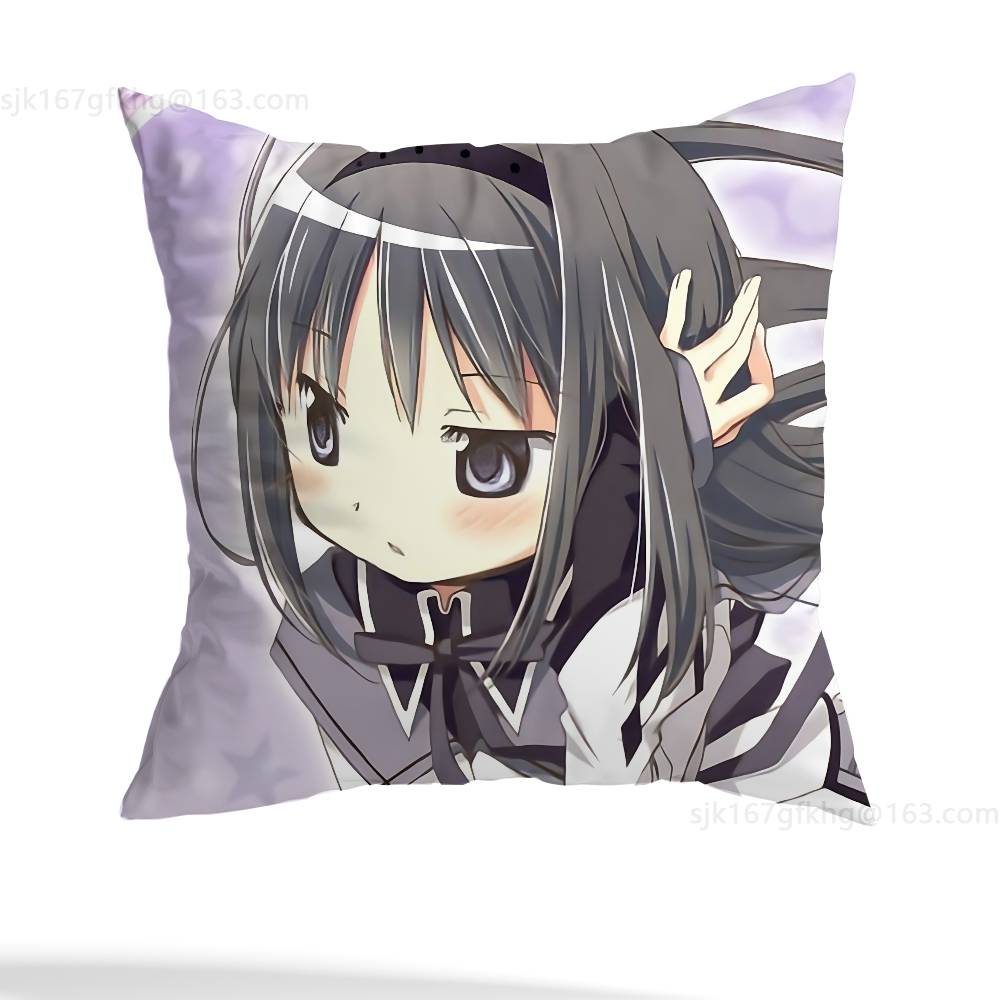 Puella Magi Madoka Magica Kissenbezug Milbenabweisender Kissenbezug Unsichtbarer Reißverschluss Seidig kurzer Plüsch Sofakissenbezug