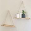 Wooden Swing Hanging Hemp Rope Wall Shelve Mounted Floating Home Living Room Plant Flower Pot Tray Storage Garden Decoration