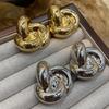Retro Hong Kong Style Poplar Grove Exaggerated Knot Metal Circle Earrings Fashion Light Luxury Premium Temperament Earrings