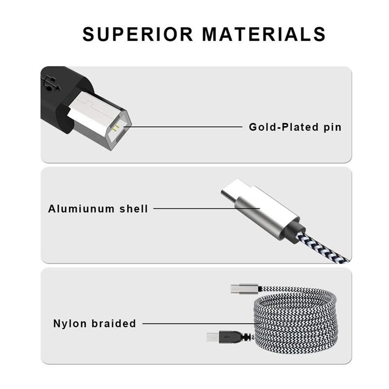 ABNR Type C To MIDI Cable USB C To USB B 2.0 Printer Cable Printer Scanner Cord For Aio, HP, Canon,  Printers And More Du